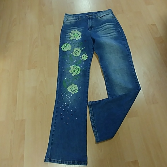 Diane Gilman Denim - DIane Gilman DG2 Floral Bling Straight Leg Jeans